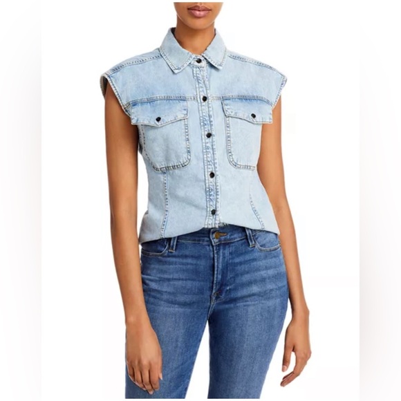STUNNING brand new without tags Frame Denim Cutaway Arie Top in Light Blue - Picture 3 of 5